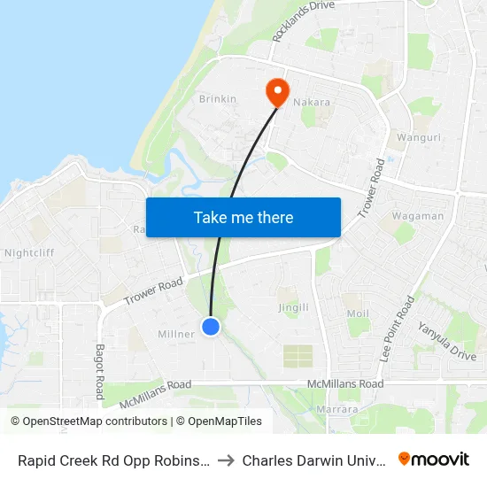 Rapid Creek Rd Opp Robinson Rd to Charles Darwin University map