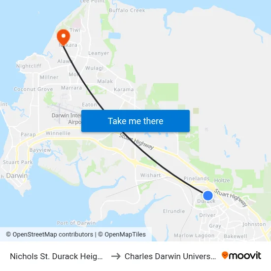 Nichols St. Durack Heights to Charles Darwin University map
