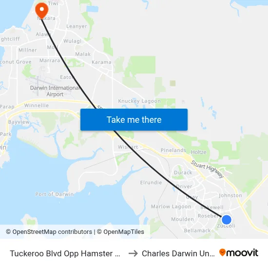Tuckeroo Blvd Opp Hamster Wheel Park to Charles Darwin University map