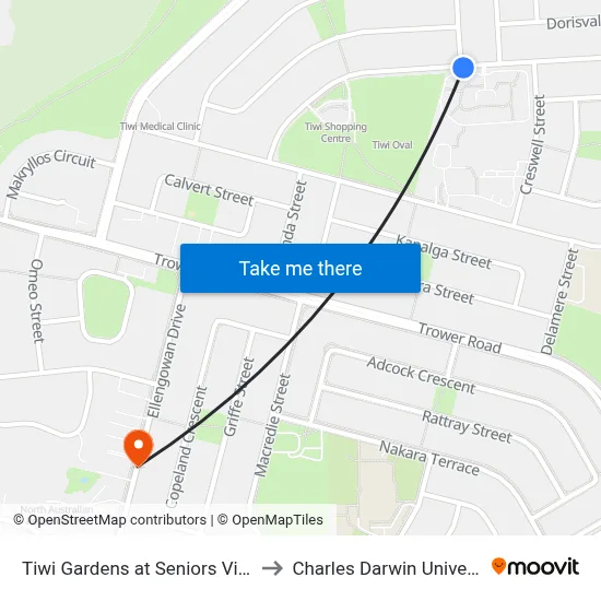 Tiwi Gardens at Seniors Village to Charles Darwin University map