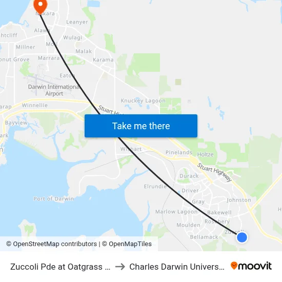 Zuccoli Pde at Oatgrass St to Charles Darwin University map