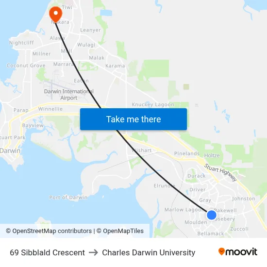 69 Sibblald Crescent to Charles Darwin University map