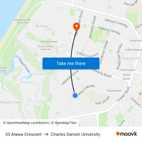33 Alawa Crescent to Charles Darwin University map