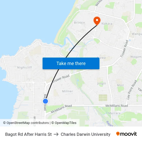 Bagot Rd After Harris St to Charles Darwin University map