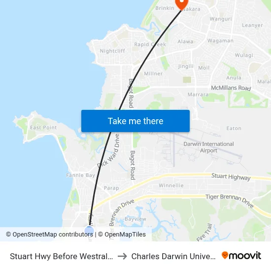 Stuart Hwy Before Westralia St to Charles Darwin University map