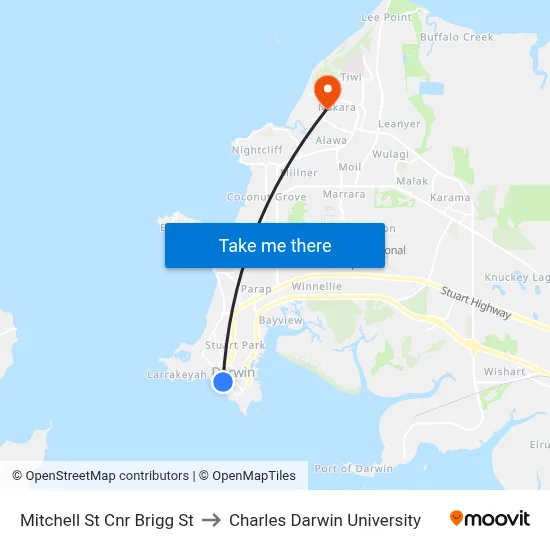 Mitchell St Cnr Brigg St to Charles Darwin University map
