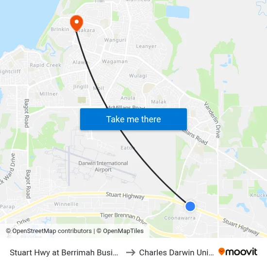 Stuart Hwy at Berrimah Business Park to Charles Darwin University map