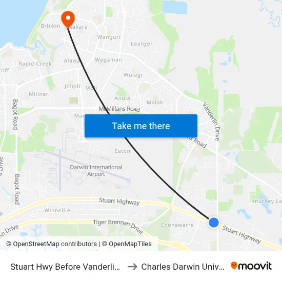 Stuart Hwy Before Vanderlin Drive to Charles Darwin University map