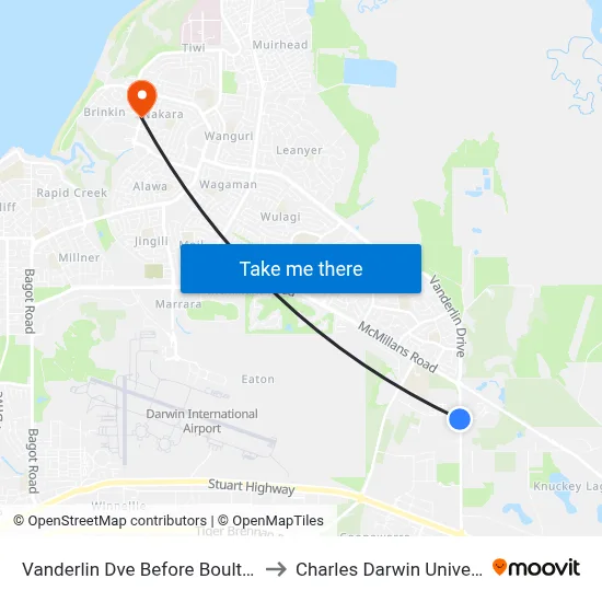 Vanderlin Dve Before Boulter Rd to Charles Darwin University map