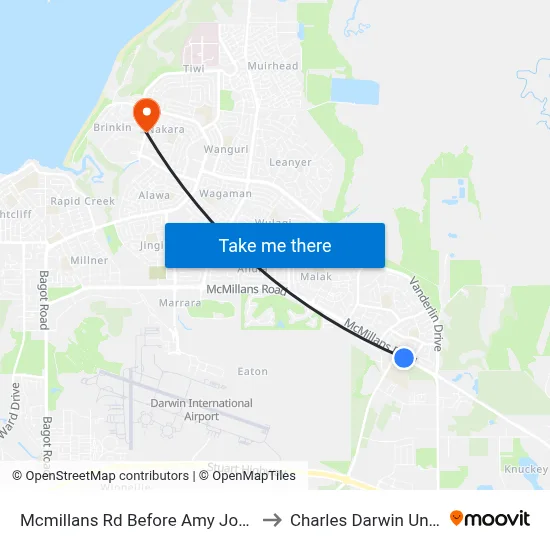 Mcmillans Rd Before Amy Johnson Ave to Charles Darwin University map