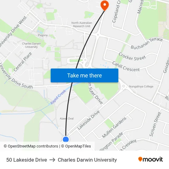 50 Lakeside Drive to Charles Darwin University map