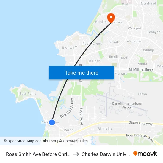 Ross Smith Ave Before Christie St to Charles Darwin University map