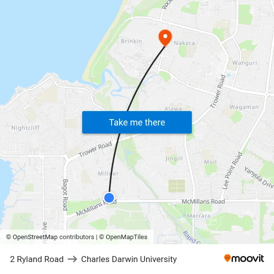 2 Ryland Road to Charles Darwin University map