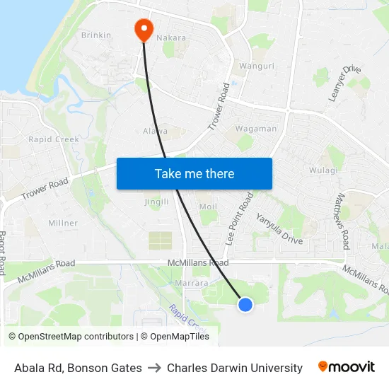 Abala Rd, Bonson Gates to Charles Darwin University map