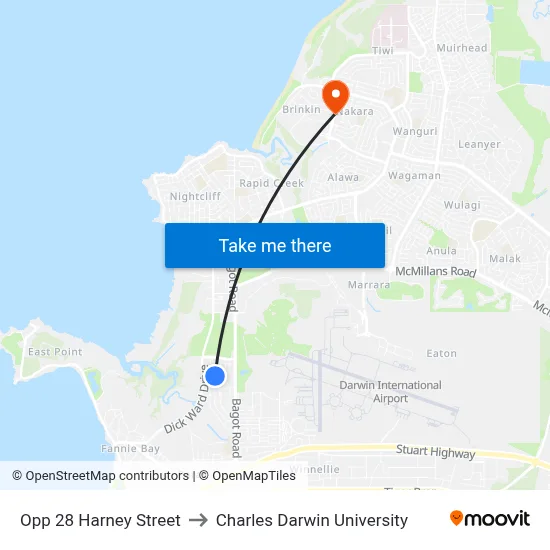 Opp 28 Harney Street to Charles Darwin University map