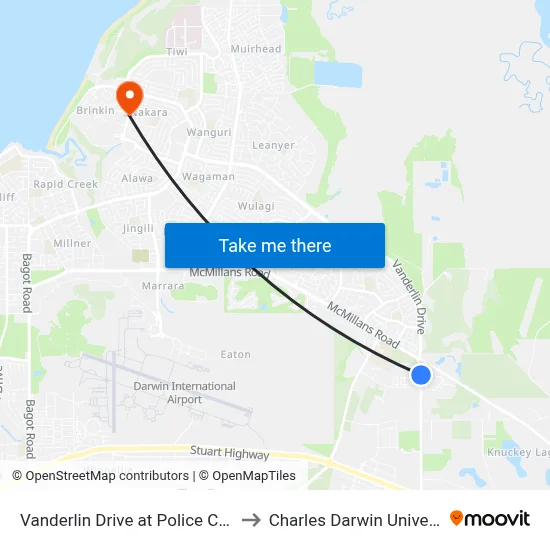 Vanderlin Drive at Police Centre to Charles Darwin University map