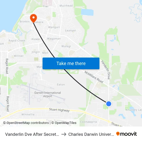 Vanderlin Dve After Secrett Rd to Charles Darwin University map