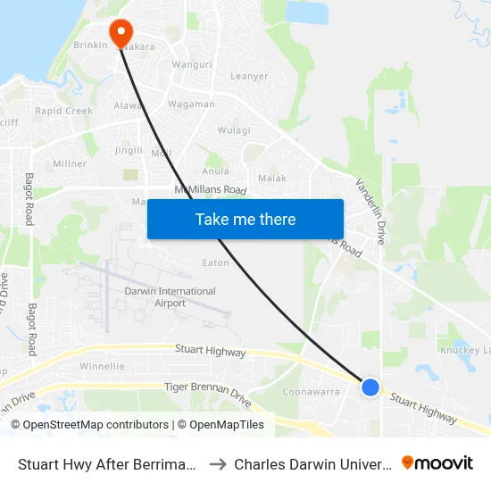 Stuart Hwy After Berrimah Rd to Charles Darwin University map