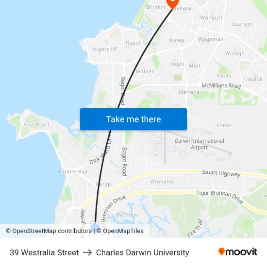 39 Westralia Street to Charles Darwin University map