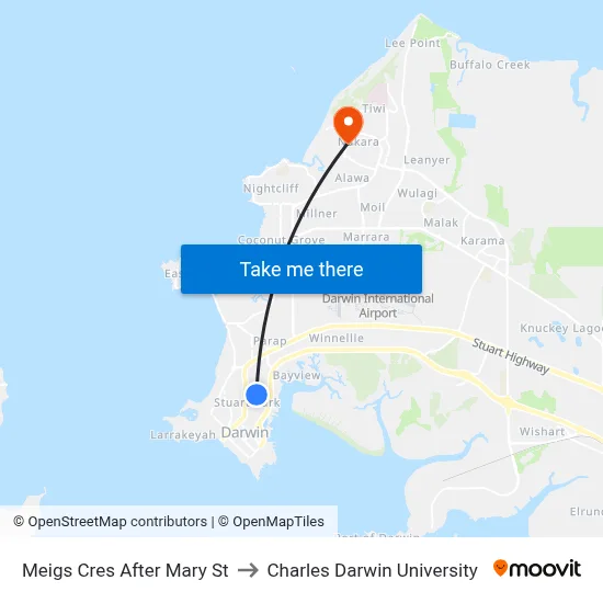 Meigs Cres After Mary St to Charles Darwin University map