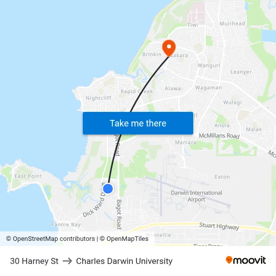 30 Harney St to Charles Darwin University map