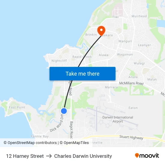 12 Harney Street to Charles Darwin University map