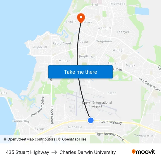 435 Stuart Highway to Charles Darwin University map
