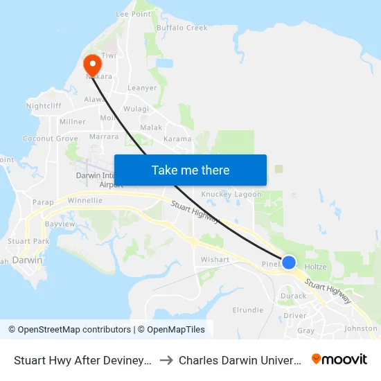 Stuart Hwy After Deviney Rd to Charles Darwin University map