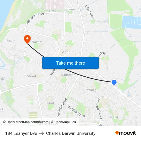 184 Leanyer Dve to Charles Darwin University map