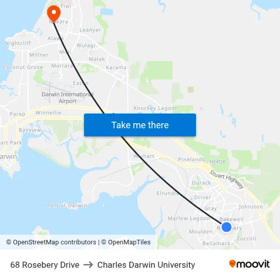 68 Rosebery Drive to Charles Darwin University map