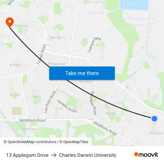 13 Applegum Drive to Charles Darwin University map