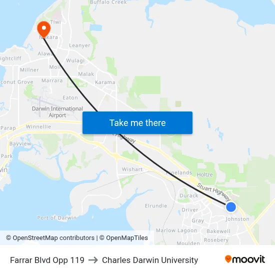 Farrar Blvd Opp 119 to Charles Darwin University map