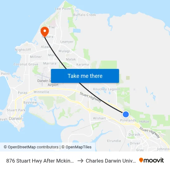 876 Stuart Hwy After Mckinnon Rd to Charles Darwin University map