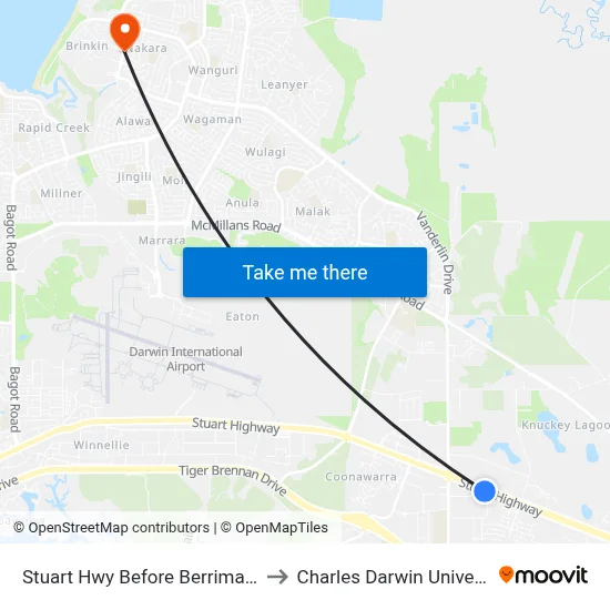 Stuart Hwy Before Berrimah Rd to Charles Darwin University map