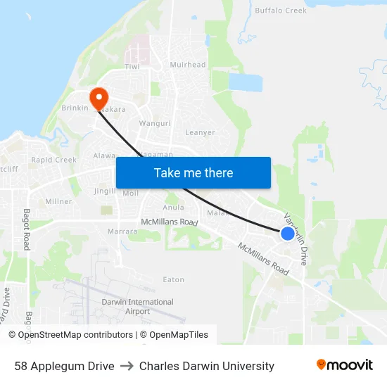 58 Applegum Drive to Charles Darwin University map