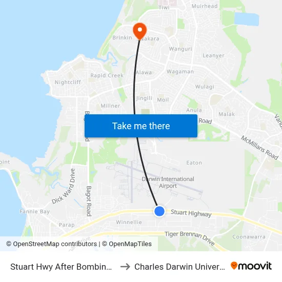 Stuart Hwy After Bombing Rd to Charles Darwin University map