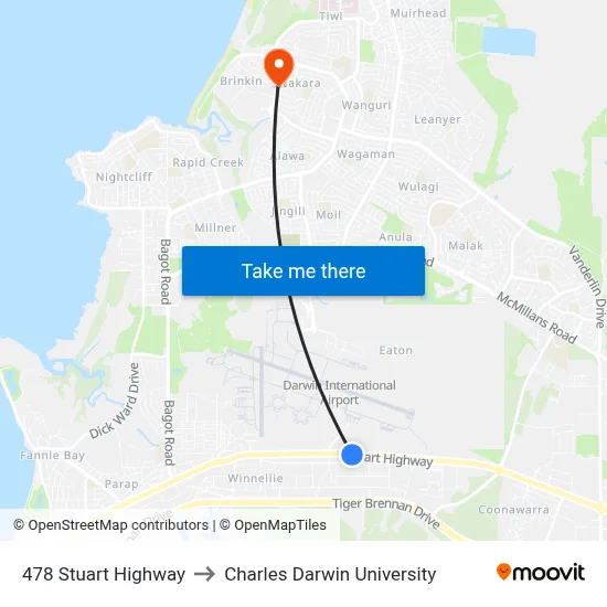 478 Stuart Highway to Charles Darwin University map