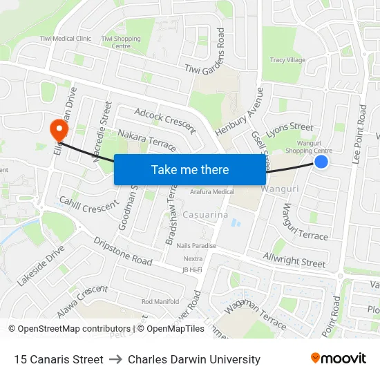 15 Canaris Street to Charles Darwin University map