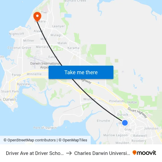 Driver Ave at Driver School to Charles Darwin University map