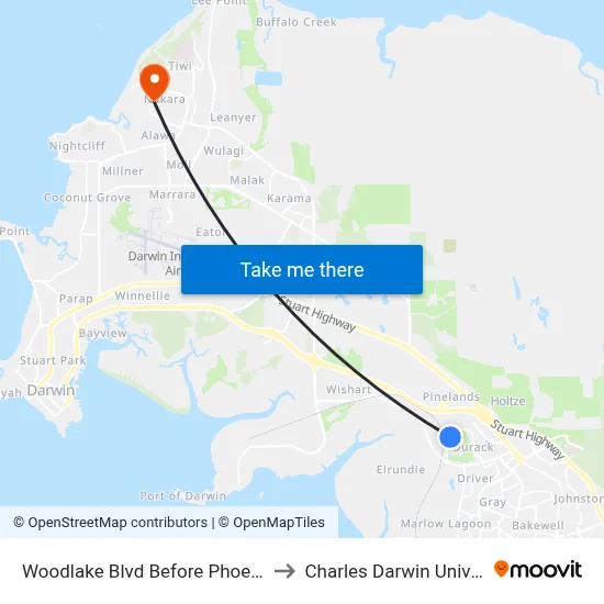 Woodlake Blvd Before Phoenix Cct to Charles Darwin University map