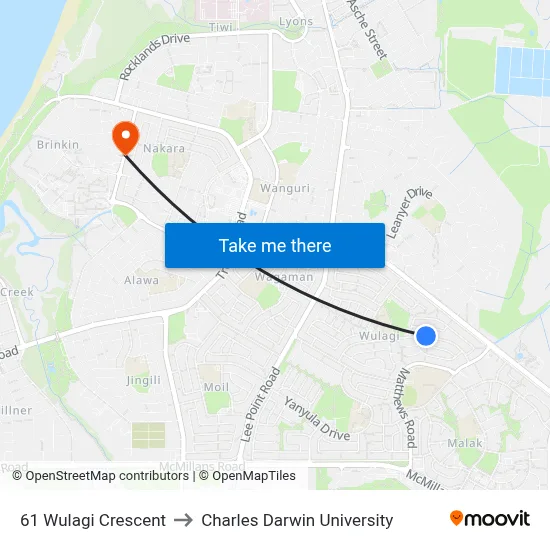 61 Wulagi Crescent to Charles Darwin University map