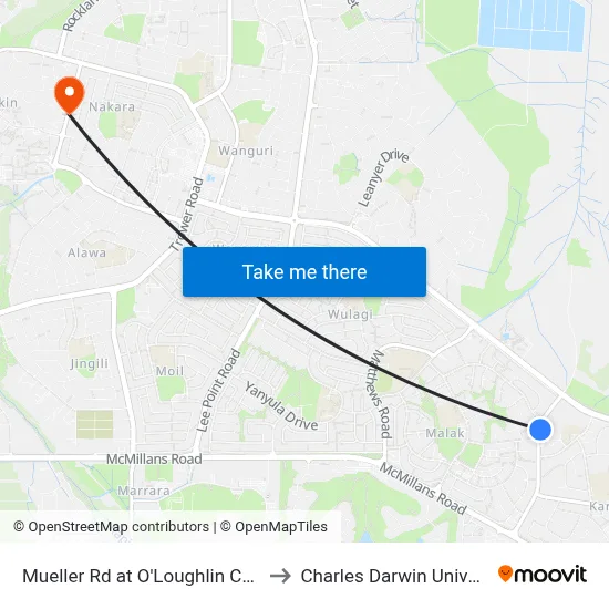 Mueller Rd at O'Loughlin College to Charles Darwin University map