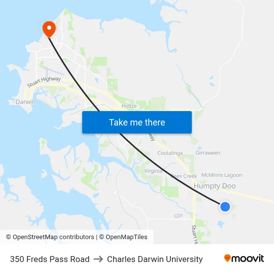 350 Freds Pass Road to Charles Darwin University map