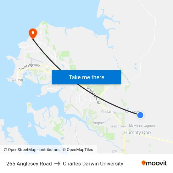 265 Anglesey Road to Charles Darwin University map