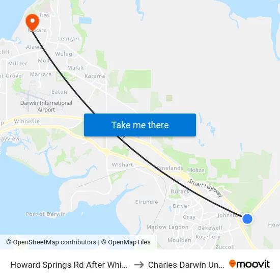 Howard Springs Rd After Whitewood Rd to Charles Darwin University map