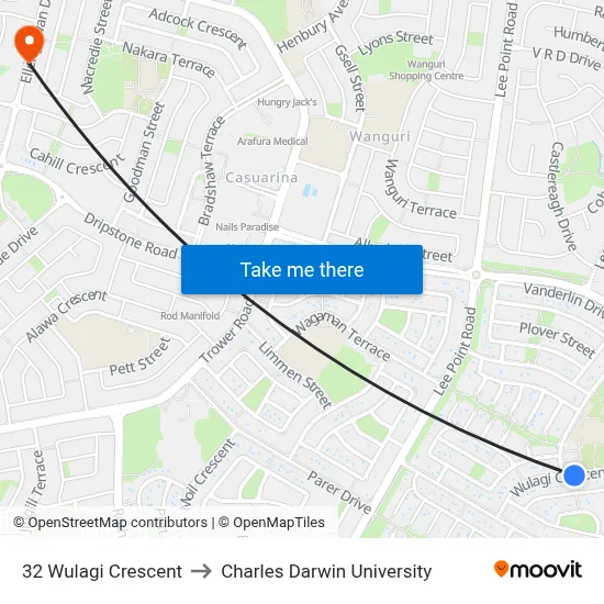 32 Wulagi Crescent to Charles Darwin University map