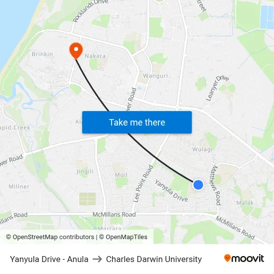 Yanyula Drive - Anula to Charles Darwin University map