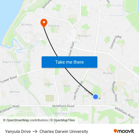 Yanyula Drive to Charles Darwin University map