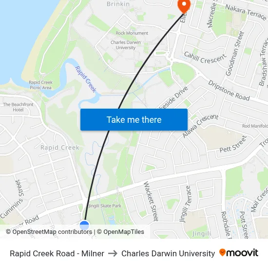 Rapid Creek Road - Milner to Charles Darwin University map