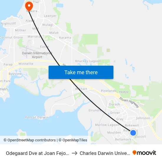 Odegaard Dve at Joan Fejo Park to Charles Darwin University map